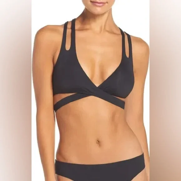 Becca Color Code Surplice Wrap bikini top and bottom black size medium D Swim - Picture 6 of 12
